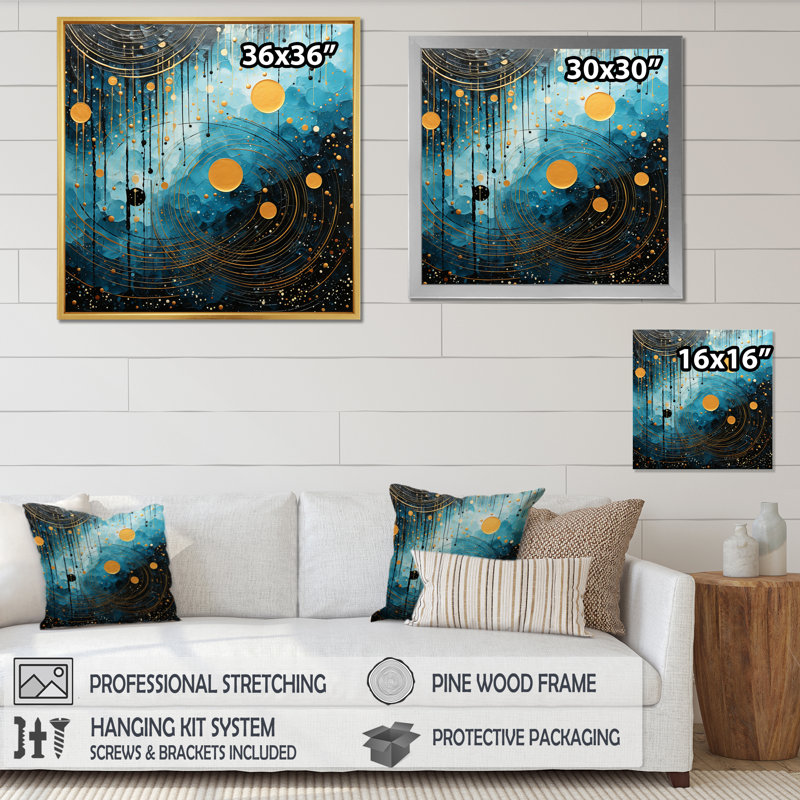 «Blue Minimalisme Moon I» sur toile, H 16 po x l 16 po x P 1 po, Cadre doré à une seule photo
