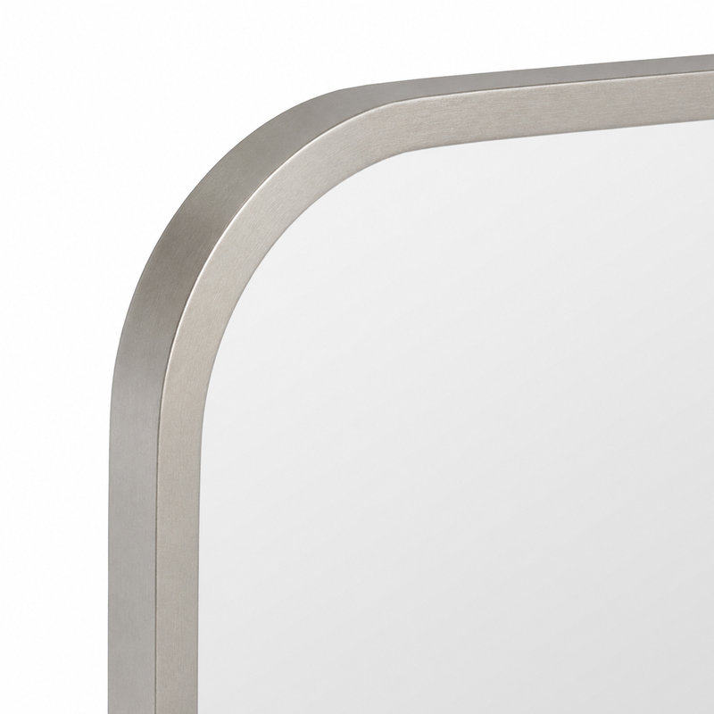 Miroir mural de salle de bain moderne à coins arrondis, cadre en métal et verre trempé, 36 po x 24 po, Nickel brossé