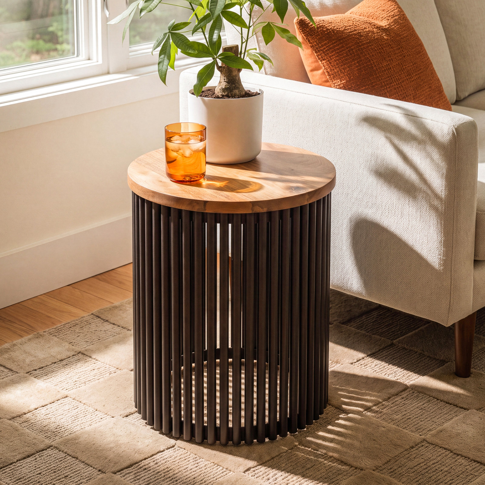 Demy Mango End Table, Natural Top/Black Base, 18"