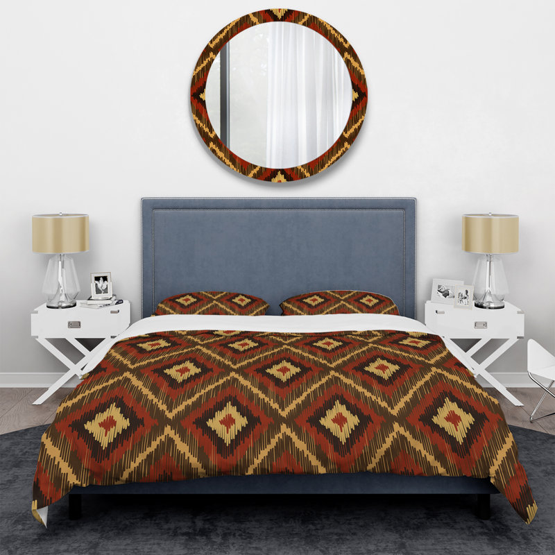 Ensemble de housse de couette à motif de tissu brun, Housse de couette pour très grand lit et 2 très