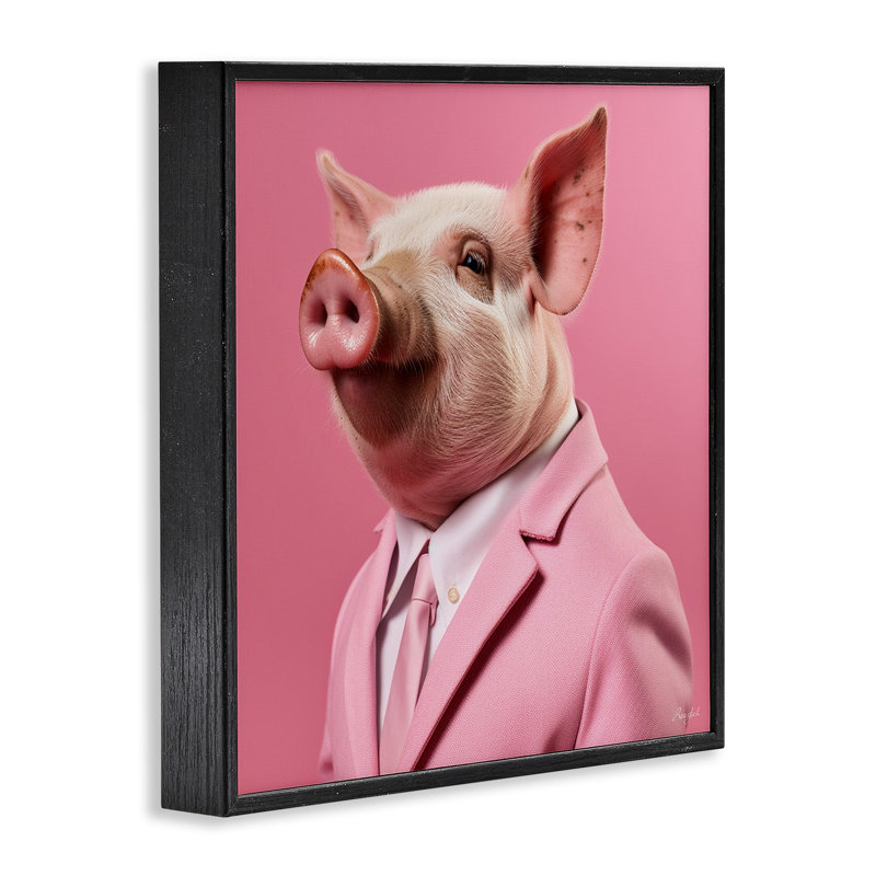 Az-151, cadre cochon rose de Roozbeh, H 24 po x l 24 po x P 1,5 po, Giclée encadrée noir minuit