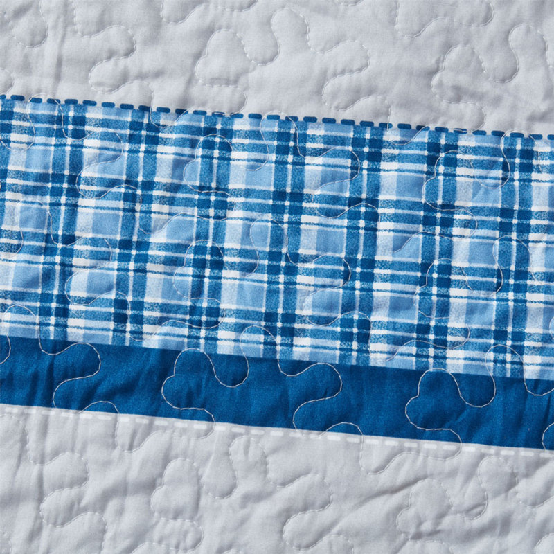 Ensemble de couvre-lit / couvre-lit réversible en microfibre bleu / blanc 3 pièces , Double