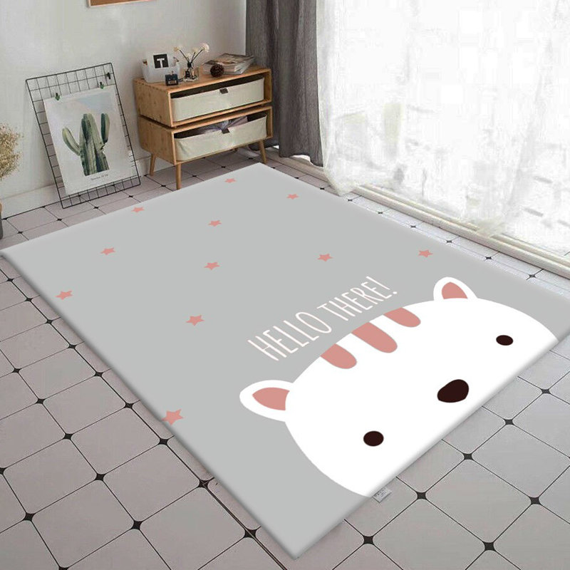 Tapis gris / blanc en polyester tissé à la machine à pois Golub, Tapis de couloir 2 pi 7 po x 6 pi 7 po