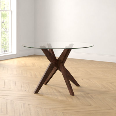 Vosburg Round Glass Top with Solid Wood Base Dining Table