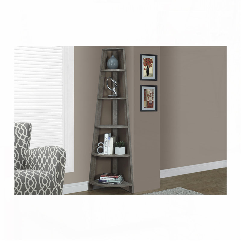 Bibliothèque d'angle à 5 niveaux, Taupe, (5 tablettes) H 71,25 po x l 22,5 po x P 15,5 po