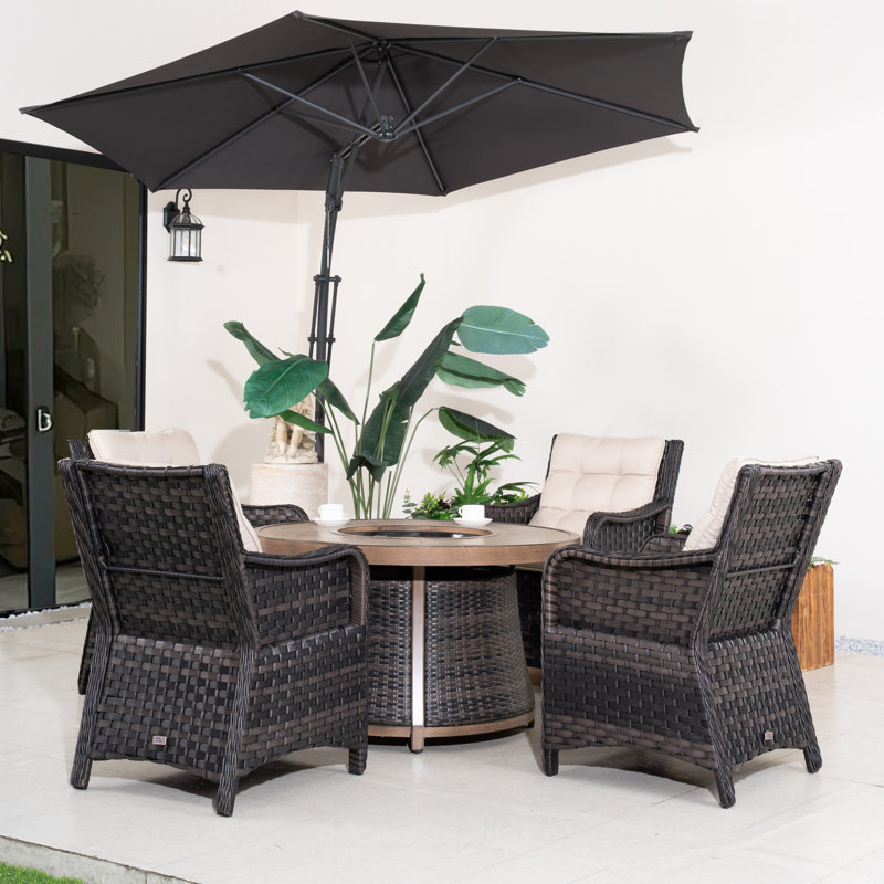 4 - Person Outdoor Patio Dining Set With Round Table , Cushions Included