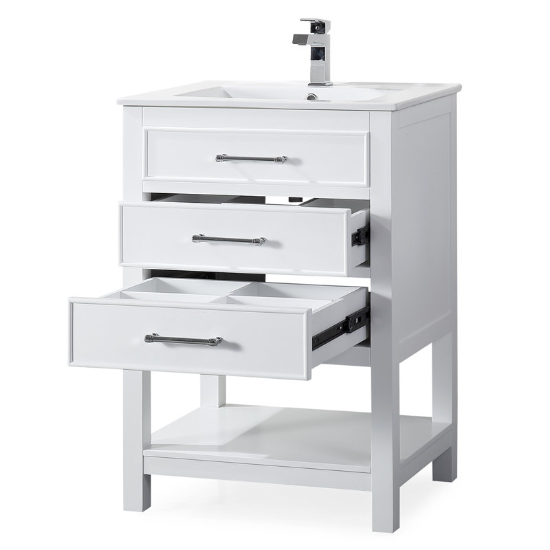 Sinclaire 24" White Quartz Top Traditional Bathroom Vanity