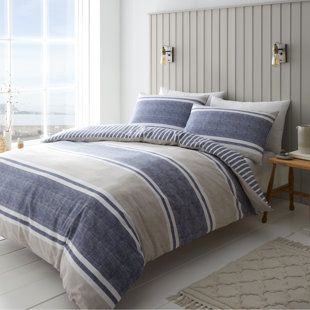 Textured Banded Stripe Reversible Duvet Cover Set with Pillowcases