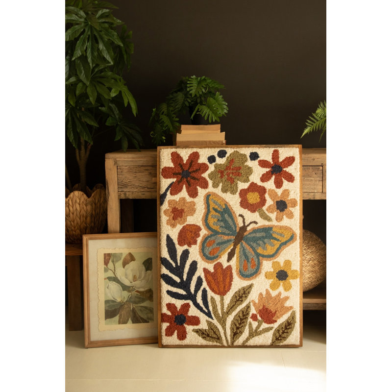  Art encadré à la main avec fleurs d'automne et papillon H 26,75 po