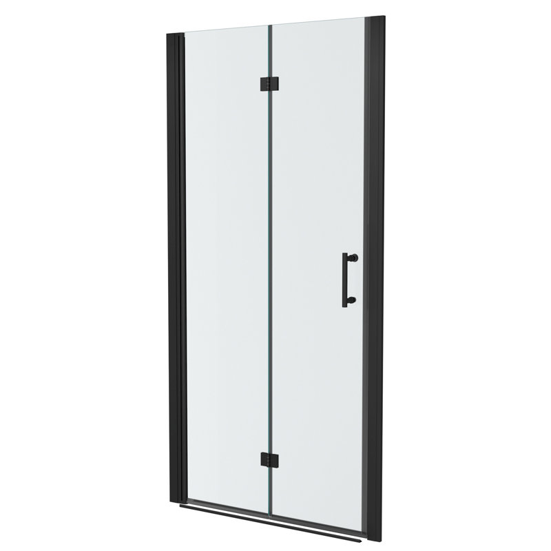 Porte de douche pliante sans cadre avec verre trempé l 30 po x H 72 po, 1/4 po (6 mm), noir mat