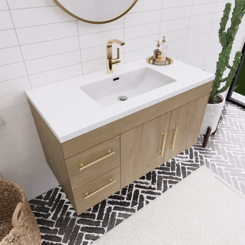 41.73228'' Single Bathroom Vanity with Acrylic Top, White Oak
