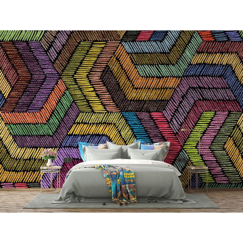Murale géométrique colorée à motif de chevrons, L 108 po x l 96 po