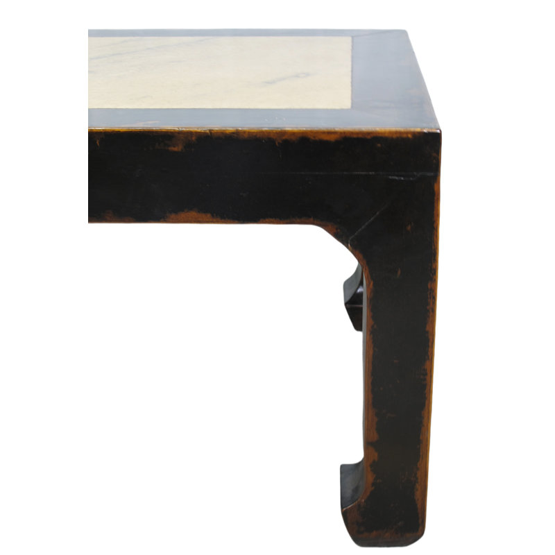 Asian Classic Marble End Table, Distressed Black, Tan, 18" H x 24" W x 24" D