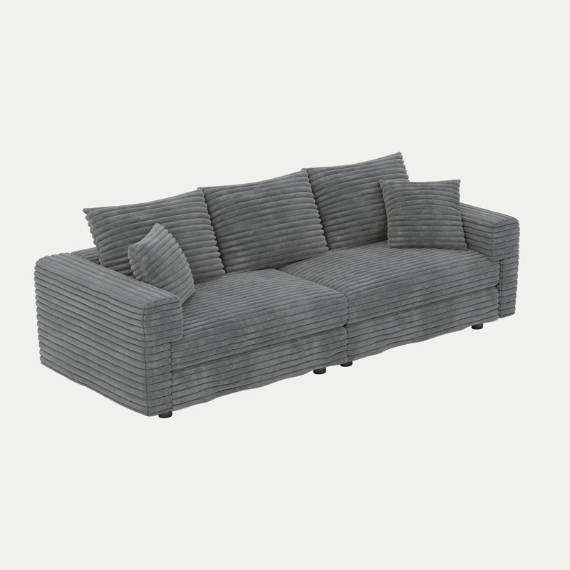 Canapé modulaire Woolston avec velours côtelé moelleux et mousse haute densité, Velours côtelé gris
