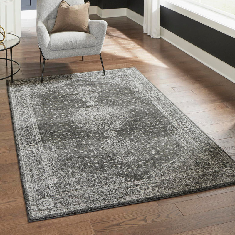 Tapis de style oriental gris foncé, Rectangle 9 pi x 12 pi