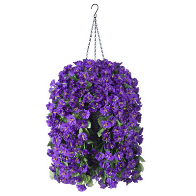 Fleurs artificielles en soie artificielle suspendues à des paniers pour l'extérieur, décoration printanière, fausse apparence orchidée fuchsia pour terrasse