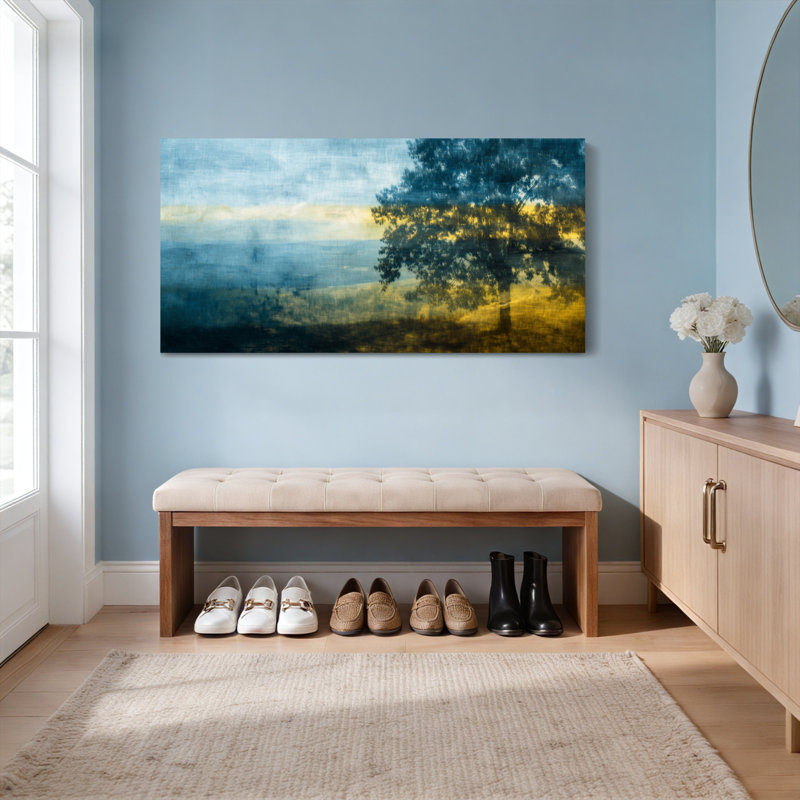 Ensemble de 1 tableau abstrait représentant un paysage d'arbres sur toile tendue, H 12 po x l 36 po