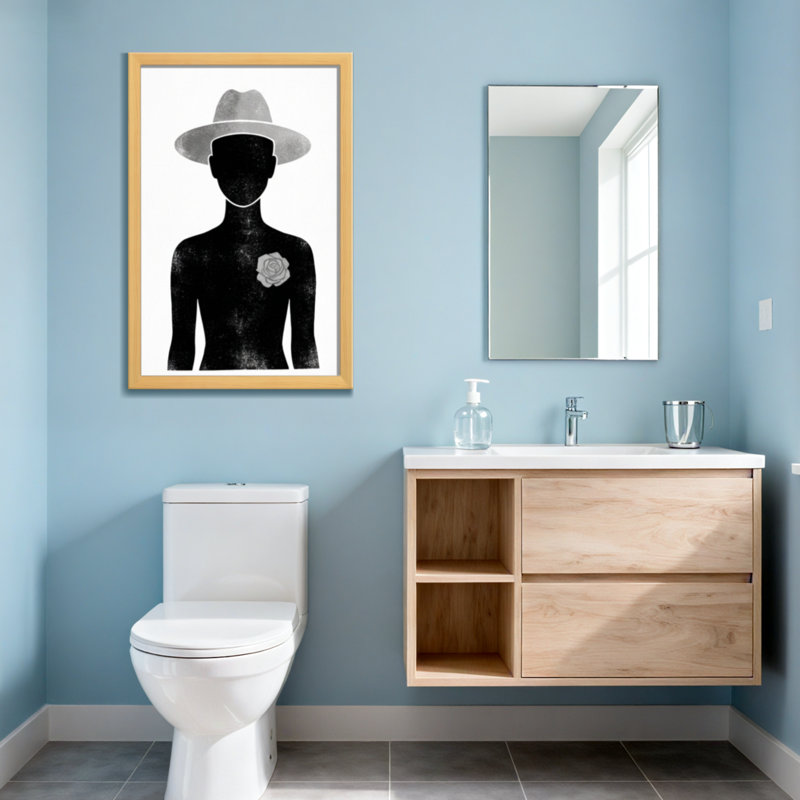 Silhouette abstraite avec chapeau et rose, H 18 po x l 12 po, Toile tendue, Ne s’applique pas