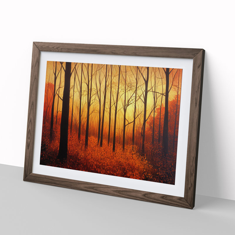 An Autumn Forest Sunrise - Single Picture Frame Print, 34cm H x 46cm W x 2cm D, Walnut