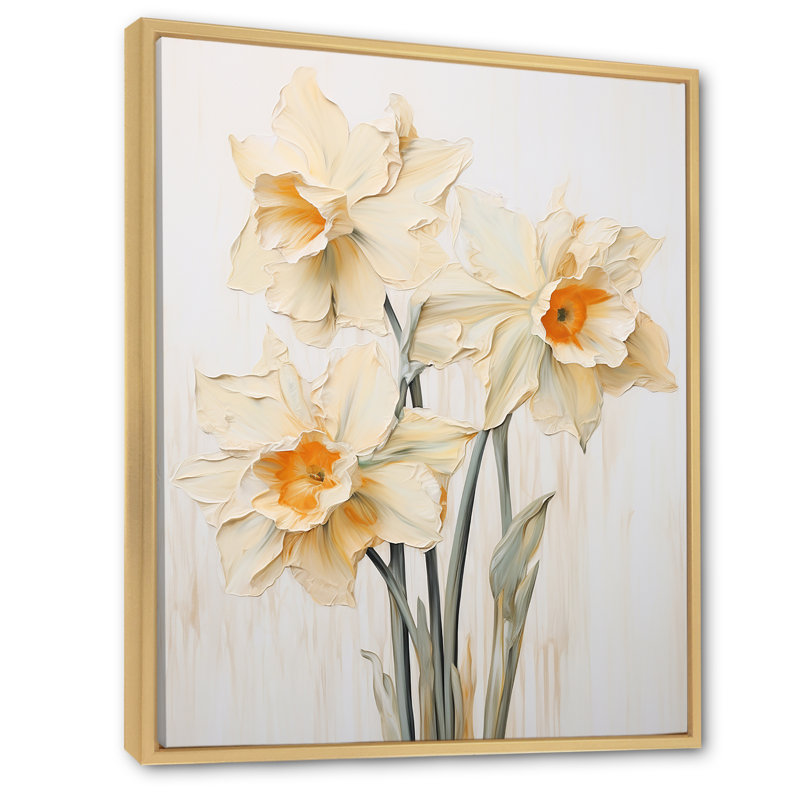 Minimalisme - jonquilles beige - jonquilles, Cadre naturel flottant, H 44 po x l 34 po x P 1,5 po