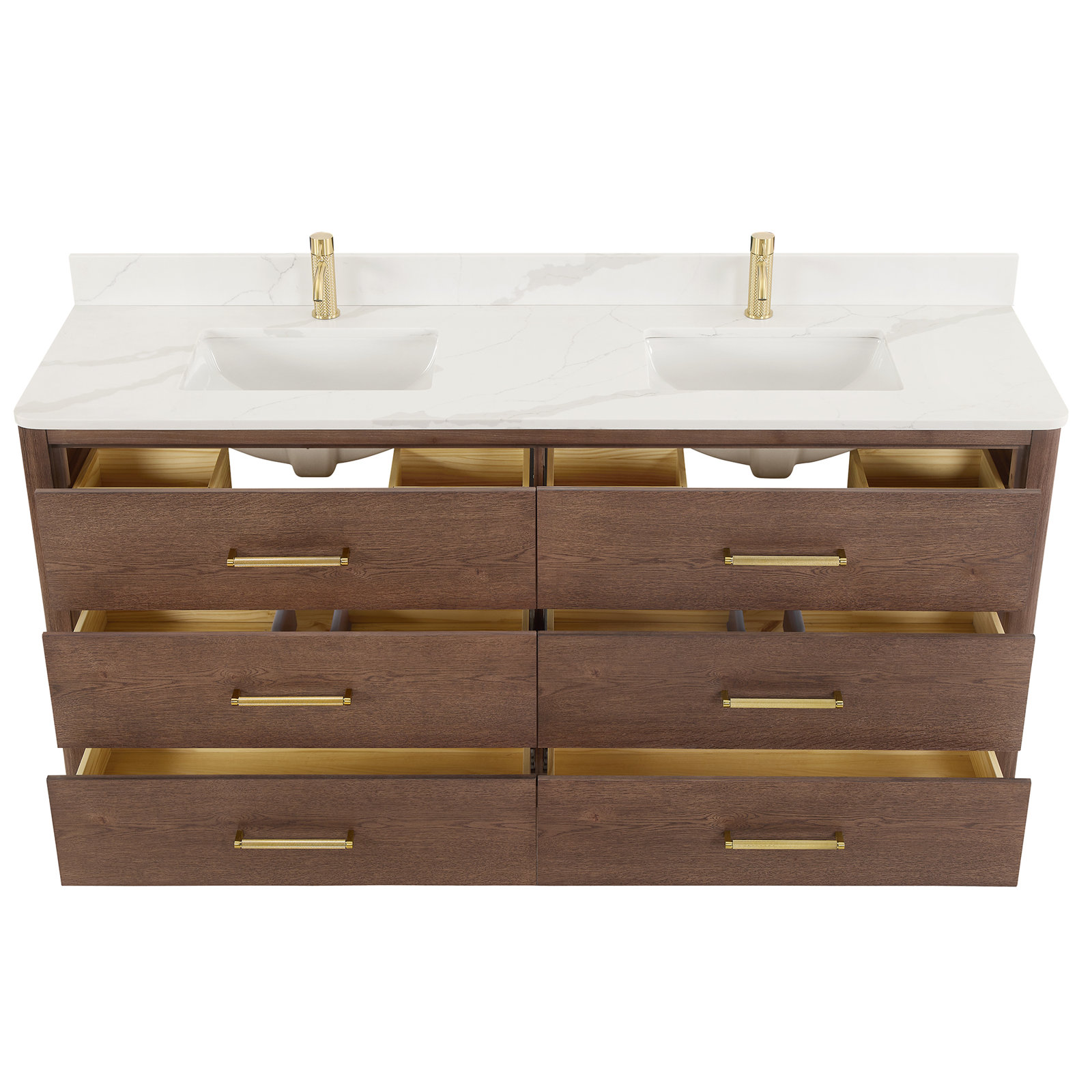 Porto 72'' Double Bathroom Vanity, Dark Brown Oak, Gold