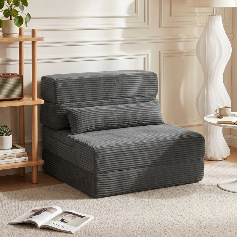 Chaise de sol pliable avec dossier et coussin de soutien lombaire, gris foncé, 28" W