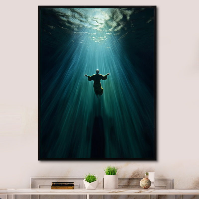 «Moine bouddhiste ascendant» sur, H 32 po x l 16 po x P 1 po, Cadre flottant noir