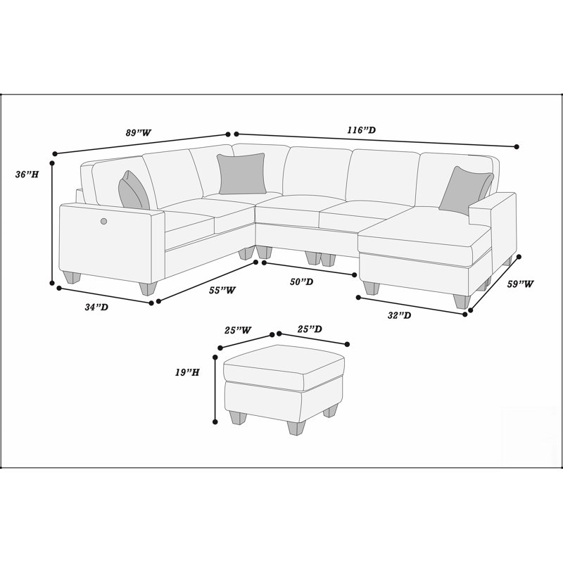 Ensemble modulaire moderne 5 pièces avec ports USB, rangement et finition brouillard pour les salons contemporains