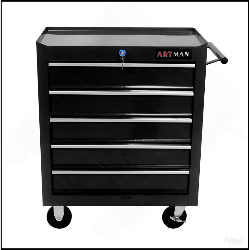 5 Drawer Tool Chest, Tool Storage Cabinet for Garage Storage with 4 Wheels and Locking System, BLACK, Black