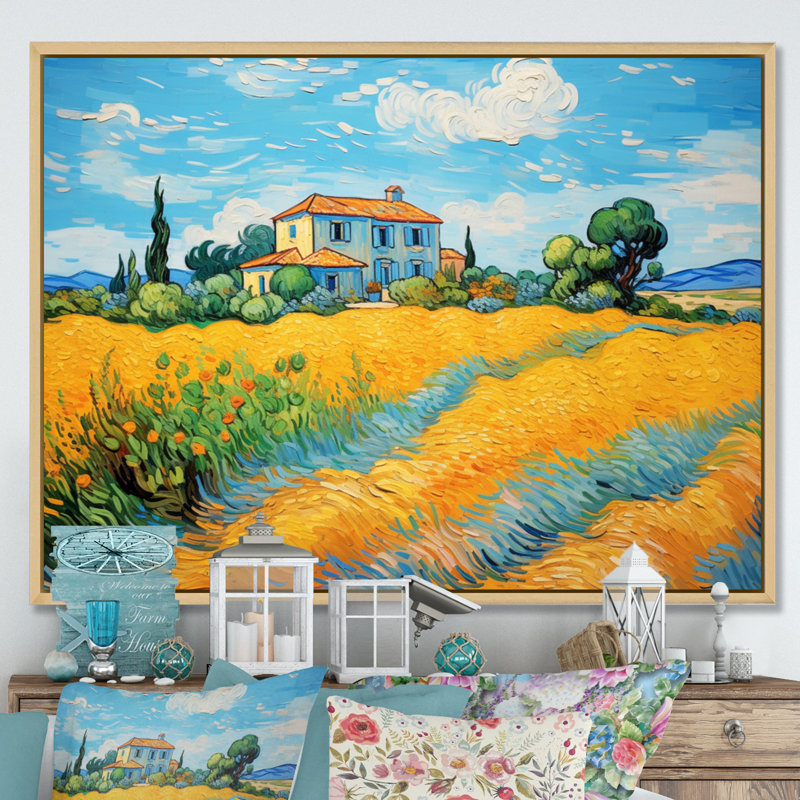 Vangogh, la maison jaune à Arles II, encadrée sur toile par Vincent Van Gogh, peinture, H 30 po x l 40 po x P 1,5 po
