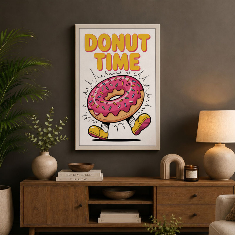 Donut Time Typography - Wrapped Canvas, 30x20 - 76.2 x 50.8 cm, White Border