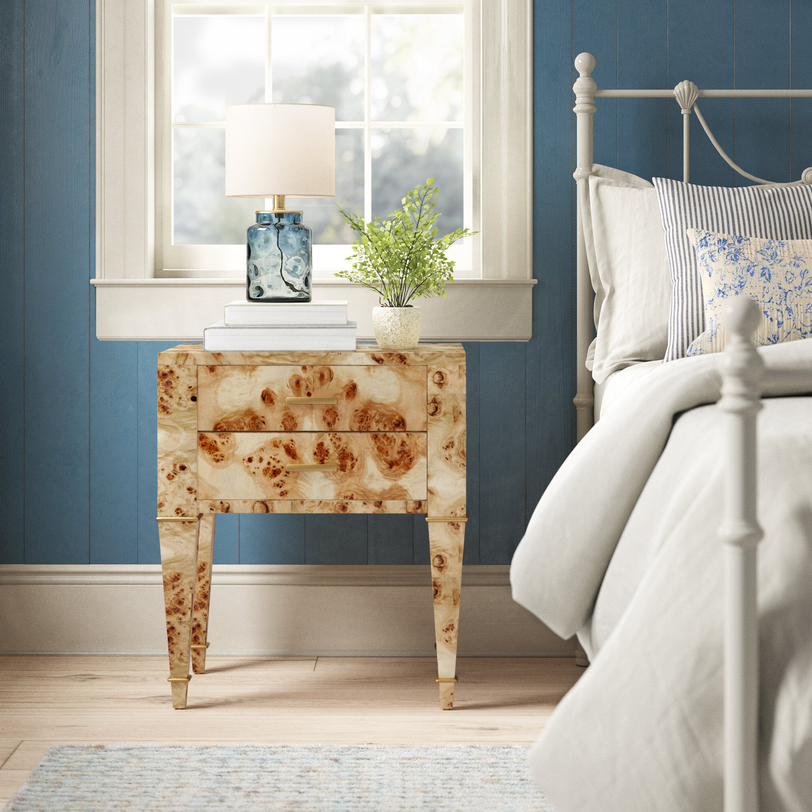 2-Drawer Nightstand, Natural Burl