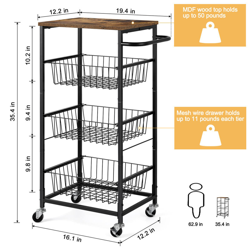 35.4'' H x 16.1'' W Utility Cart with Wheels