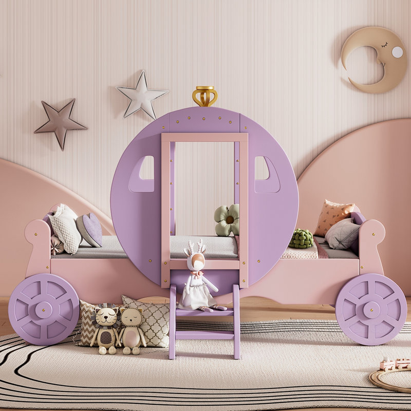 Lit simple Princess avec couronne et escalier, Rose / Mauve