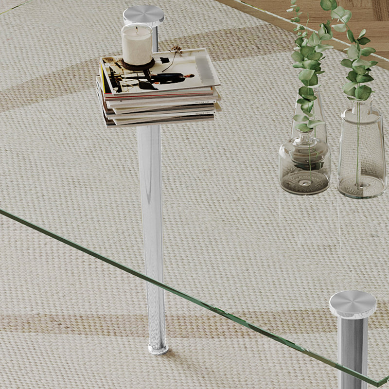 Table de salle à manger de 0,32 po d'épaisseur avec plateau en verre trempé avec pieds en acier inoxydable argenté, design élégant et simple à utiliser pour tout espace, verre facile à essuyer, métal stable et non rouillé