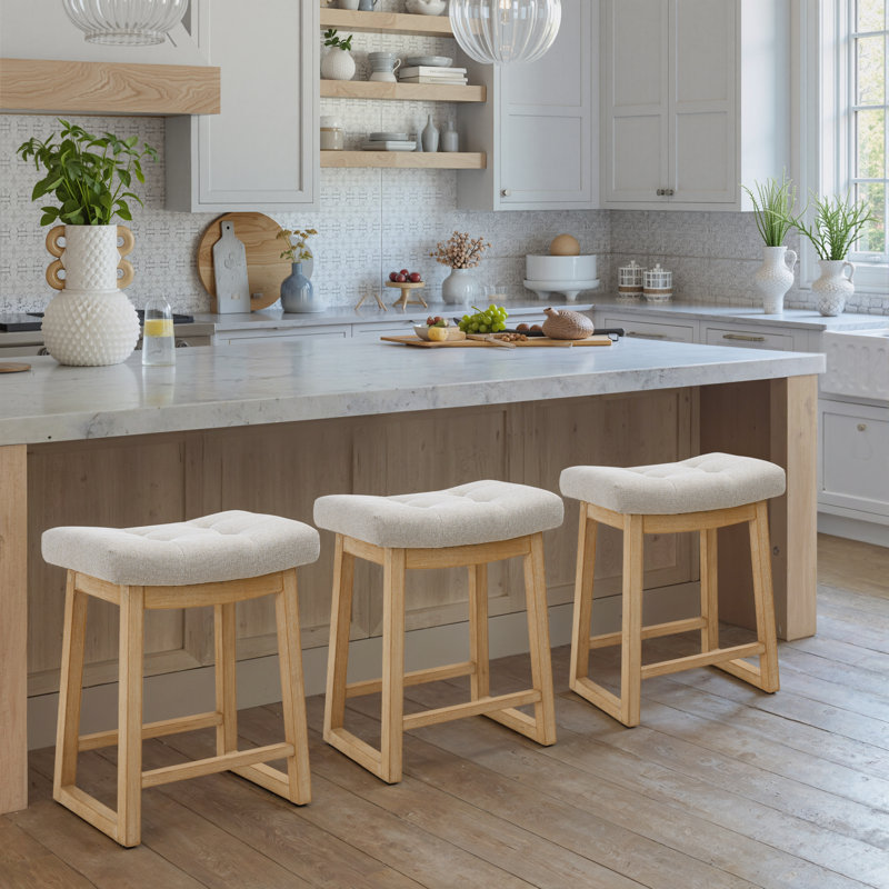 Tabouret de bar 24 po Cindina, Lin beige / bois