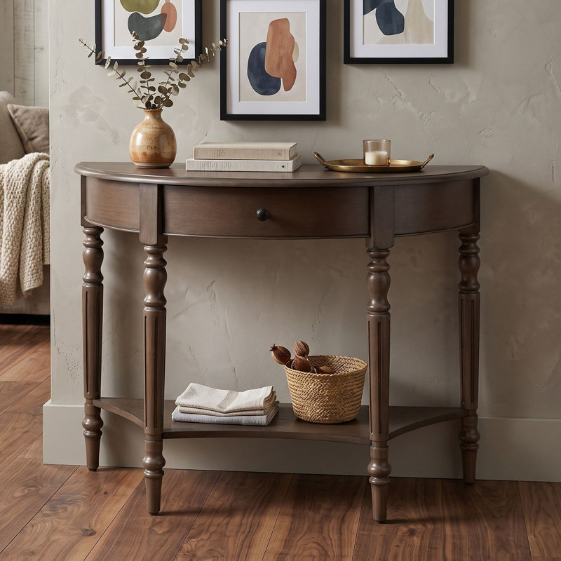 Console en demi-lune avec tiroir et tablette inférieure pour l'entrée, le salon, le couloir, le hall d'entrée et les espaces étroits