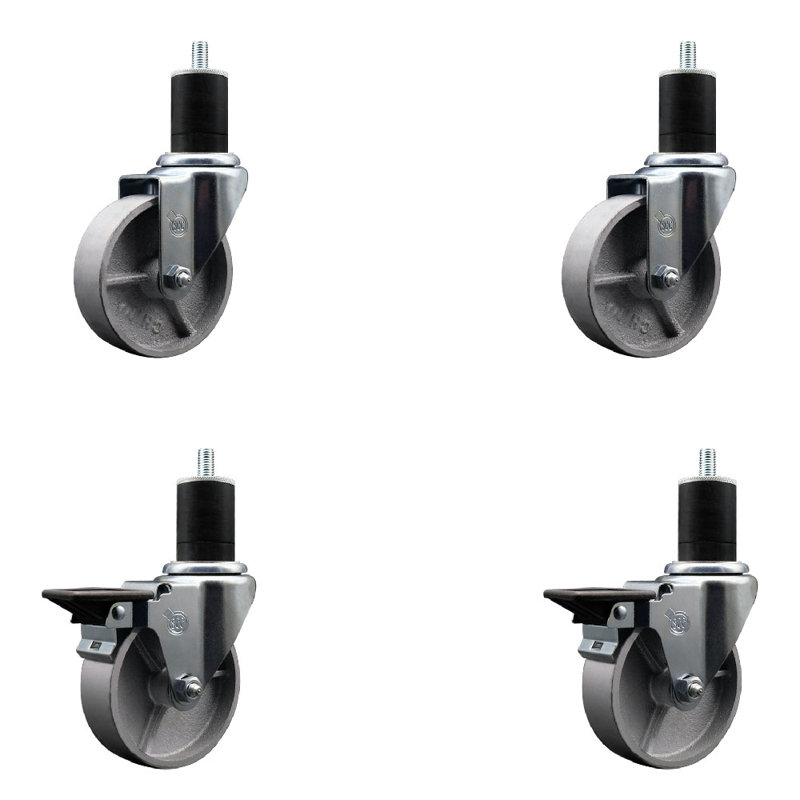 Ensemble de roulettes extensibles semi-pivotantes à roulettes 2 freins SCC PLB 4 po x 1-3 / 4 po