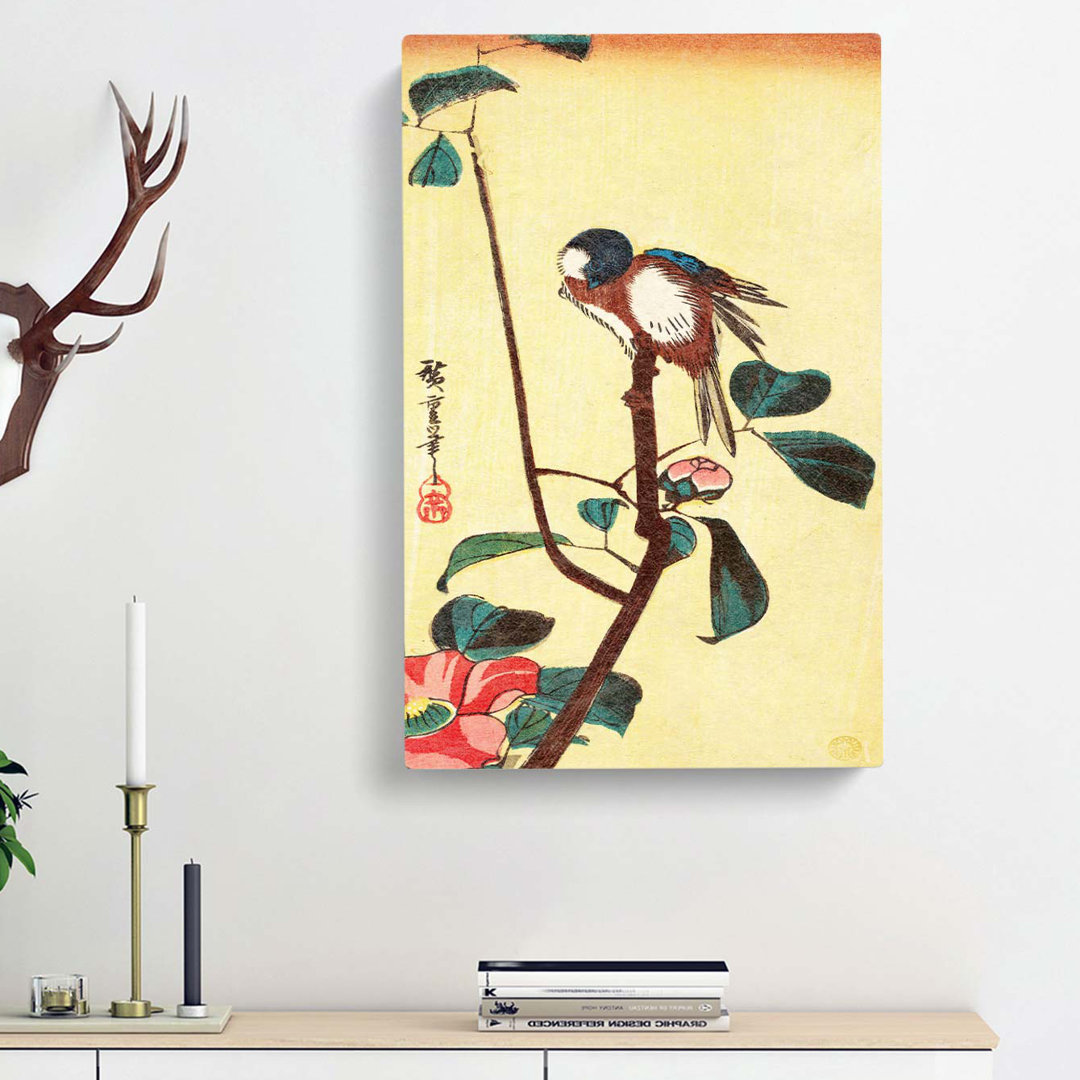 Camellia Flowers & Bird by Utagawa Hiroshige - Wrapped Canvas