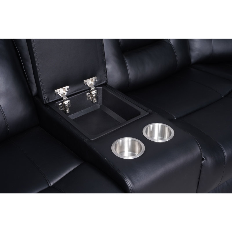 Kimblyn 6-SEAT Power Recliner Sectional Sofa Modular Living Room Sets with 1 Storage Console Cup Holder, Black Faux Leather