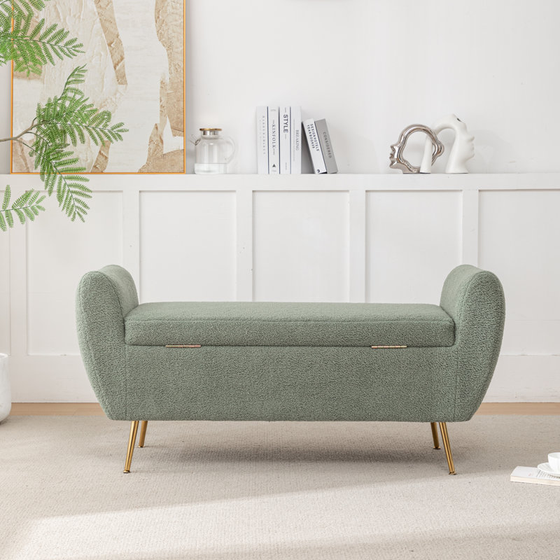 Kaybree Upholstered Flip Top Storage Bench, Green