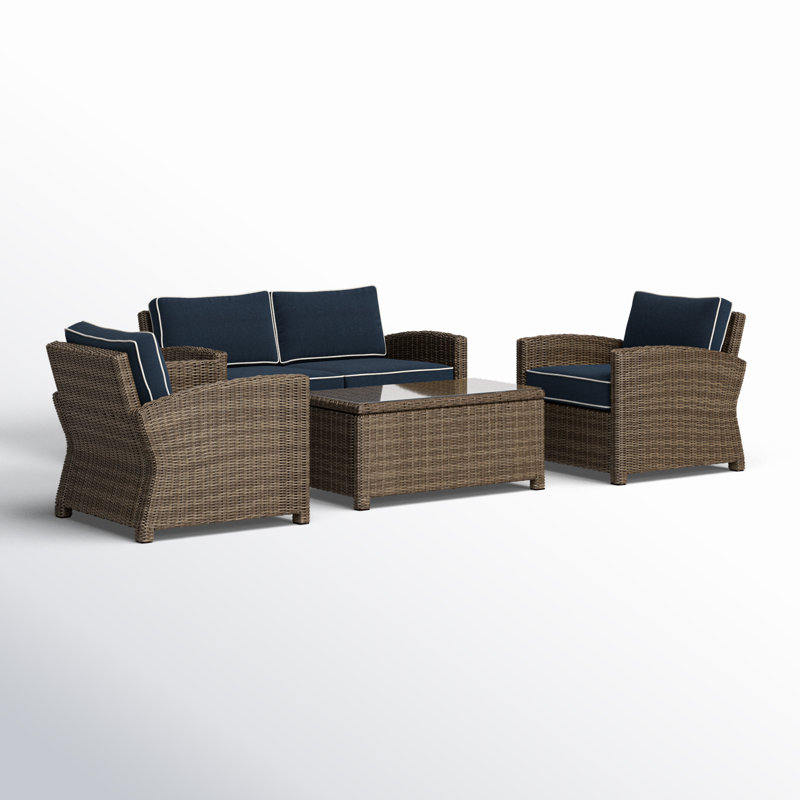 4 - Person Patio Conversation Set with Cushions, Navy, Brown