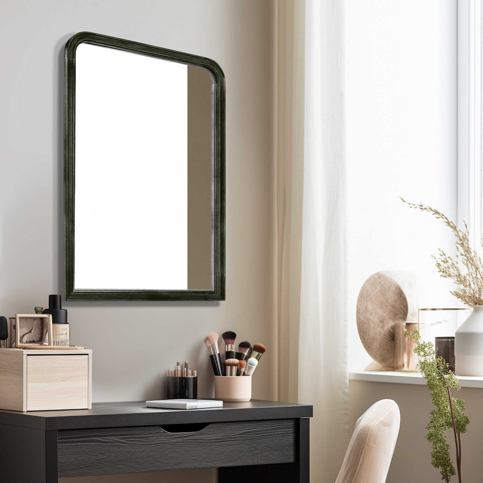 Ancell Solid Wood Mirror, 36" x 24", Black