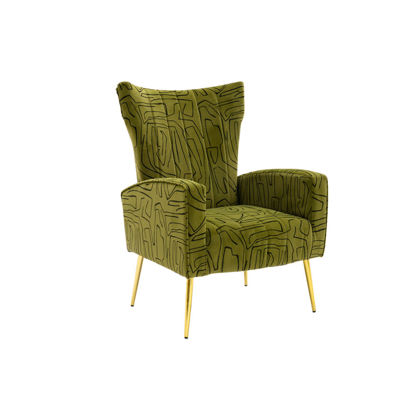 Fauteuil à oreilles en velours Citium, Vert