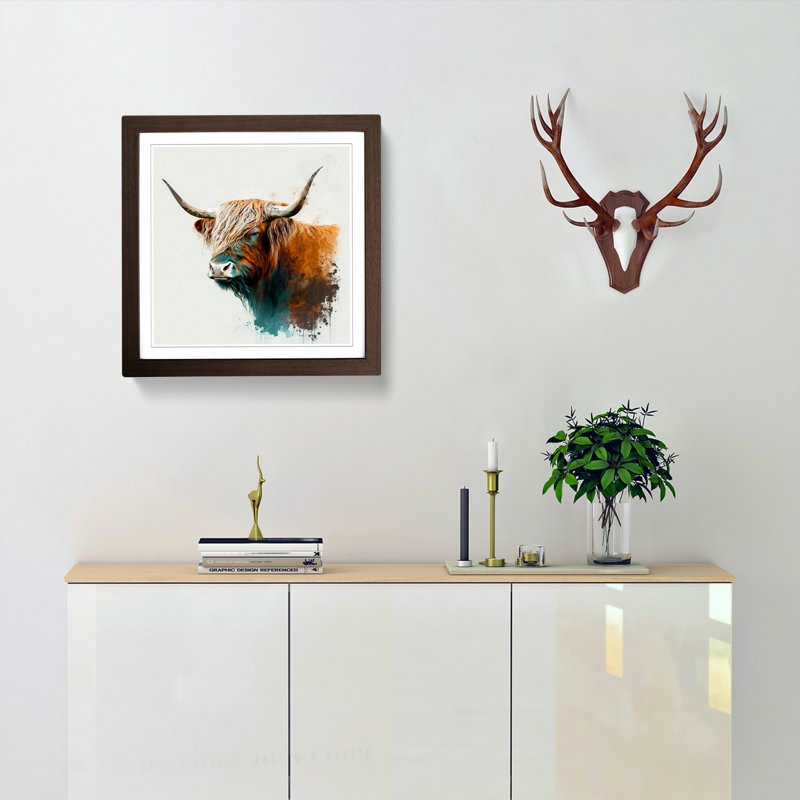 Highland Cow Gestural - Framed Print, Walnut