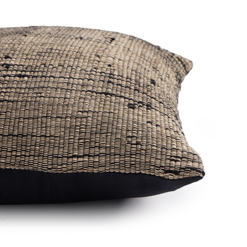 Housse et insert de coussin lombaire rectangulaire en laine mélangée, Carré H 20 po x l 20 po, Noir / taupe