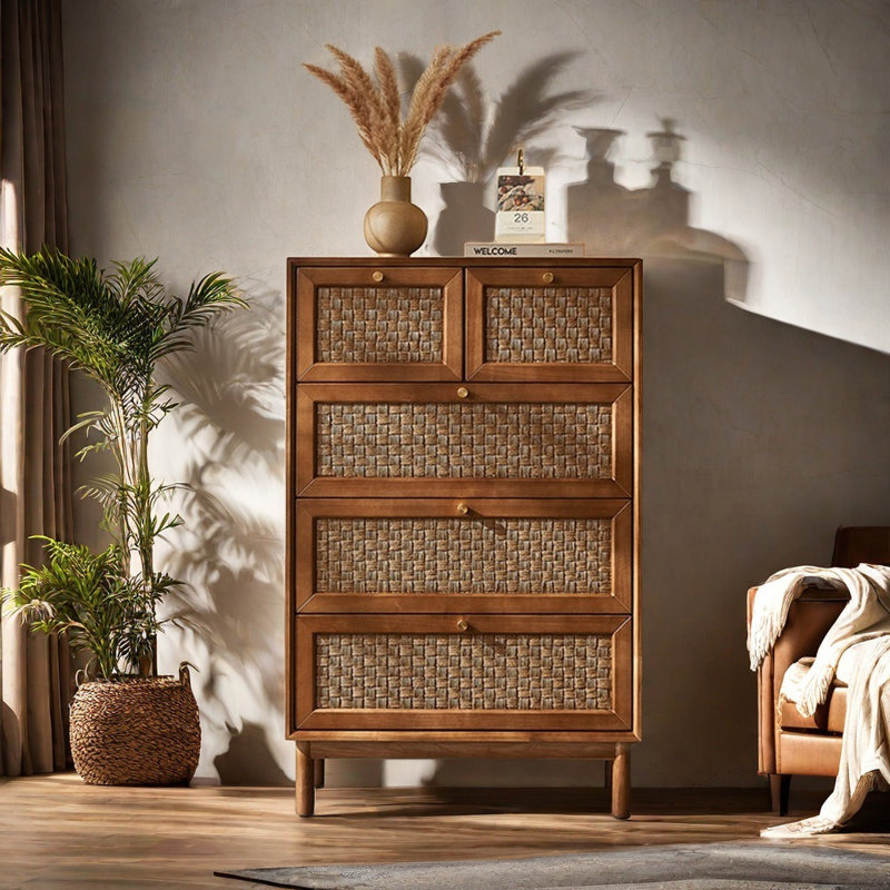 Commode d'appoint simple en bois tissé de rotin moderne