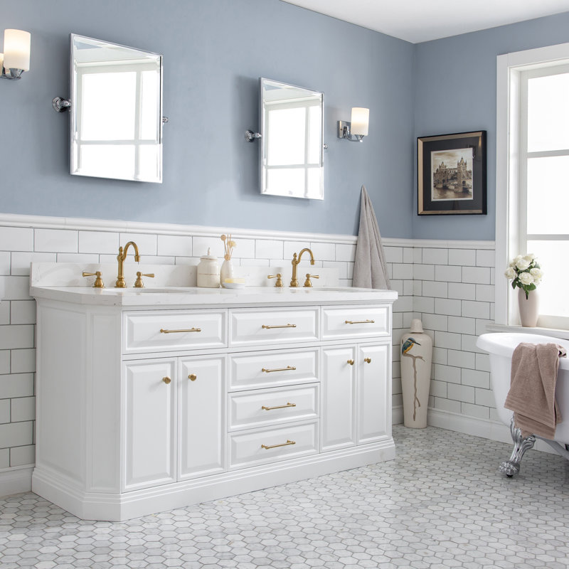 Palace 72'' W Double Vanity, Satin Brass, Pure White