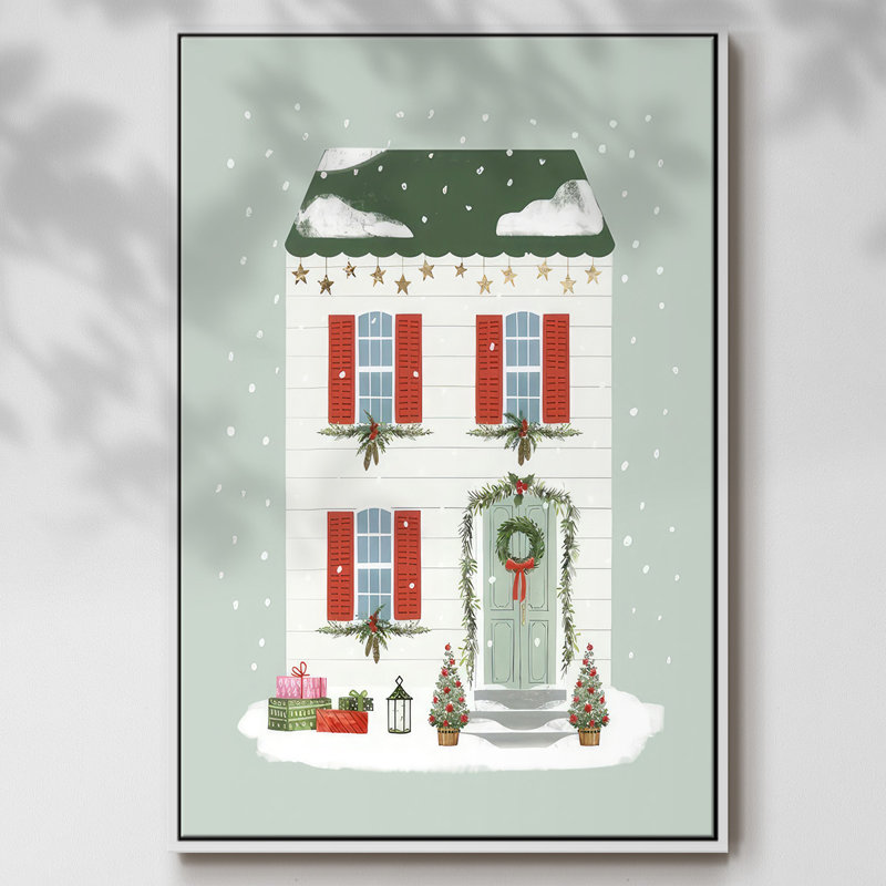 Festive Front Door IV - reproduction sur toile à cadre flottant, Blanc, H 25 po x l 17 po x P 1,5 po