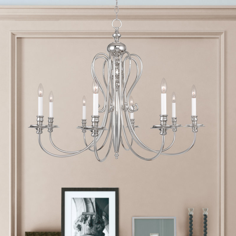 Lustre style chandelier à 8 lumières Wilbourn, Nickel poli